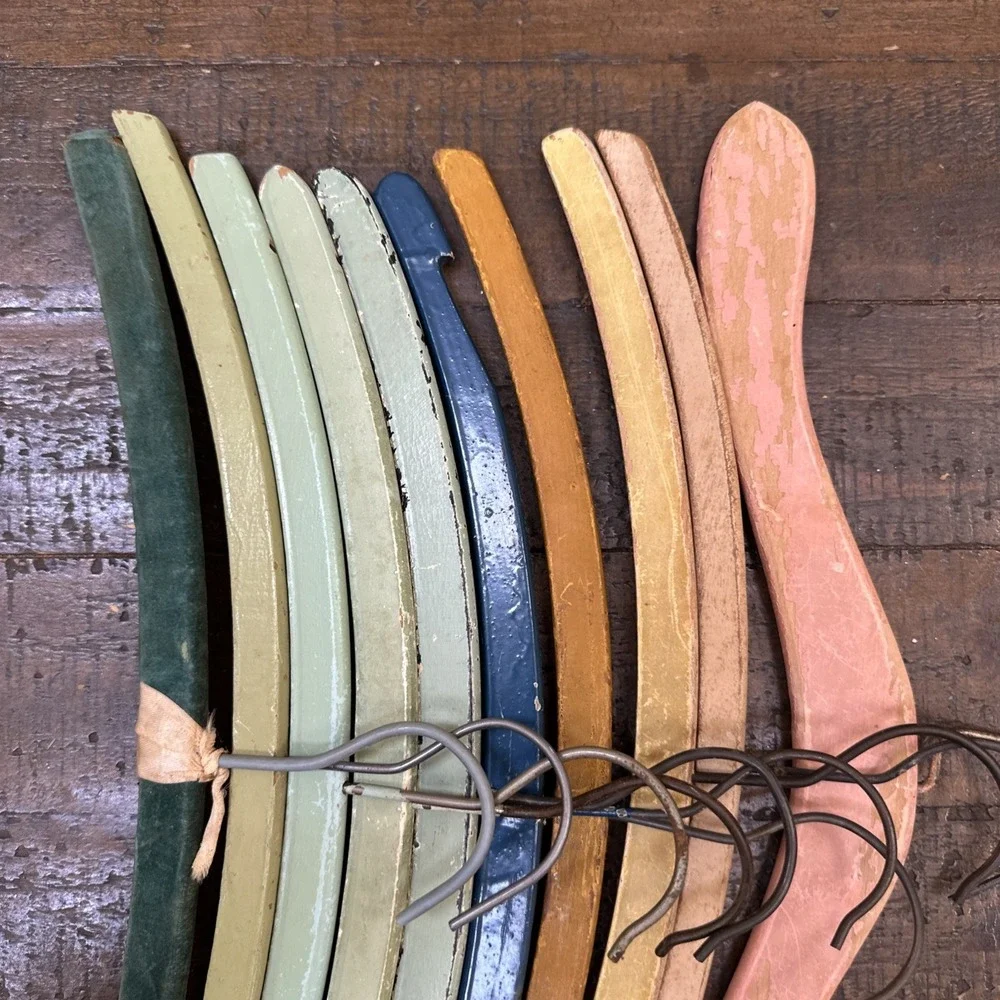 Vintage Painted Wooden Hangers Lot 12 Cottagecore Floral Velvet Shabby Chic